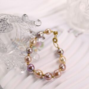 Candy-Colored Iridescent Pearl Bracelet with Gold Accents